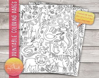 Zoo Coloring Pages - Instant Download - (Hand-drawn featuring lions, tigers, giraffes, elephants, and more!)