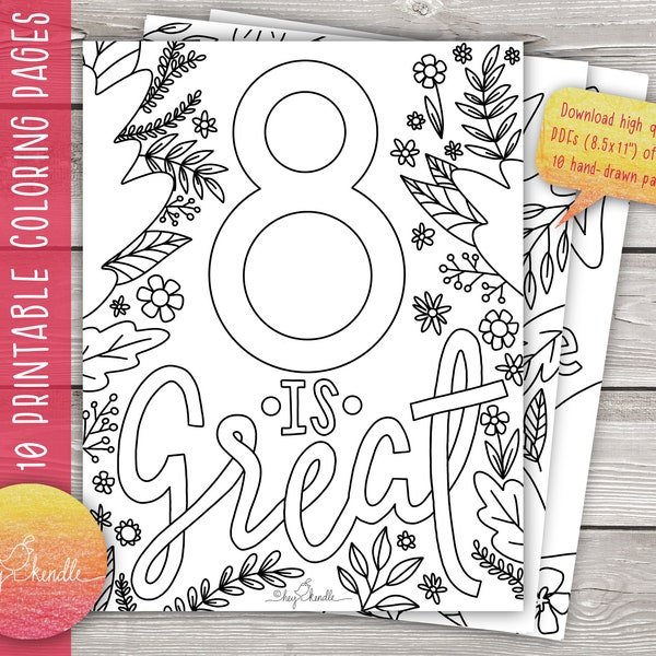Baptism, 8 is Great - Set of 10 Coloring Pages (Instant Download)