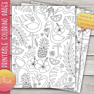 Tropical Flamingo Coloring Pages - Instant Download