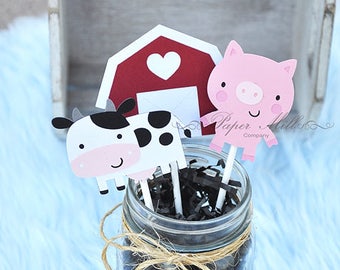 Farm Animal Cupcake Toppers, Barnyard Birthday Party, First Birthday, Baby Shower, Farm Animal Party Decor, Farm, Barnyard Cupcake Toppers