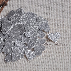 Silver Glitter Heart Confetti, Party Decoration, Silver Wedding Confetti, Bridal Shower, Bachelorette, Valentines Day, Table Confetti