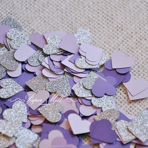 Variety of Purples and Silver Glitter Heart, Purple Wedding Confetti, Party Decoration, Bridal Shower, Bachelorette Party, Die Cuts 300 ct