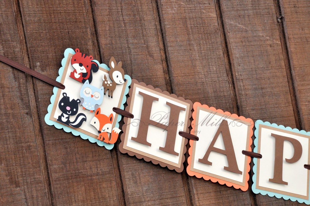 Forest Animal Happy Birthday Banner - Leopard Print Party Decorations Kit For Kids, Baby Shower