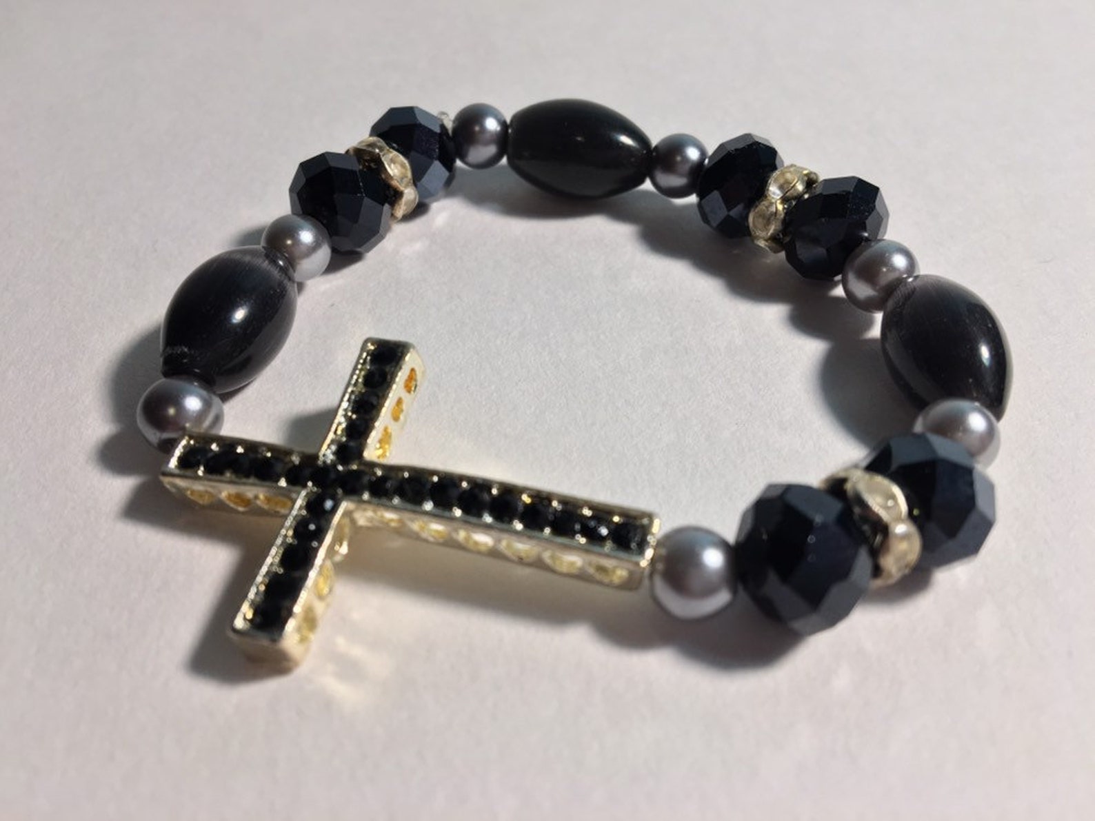 Black Cross Bracelet With Black Rhinestones - Etsy