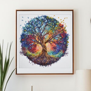 Colorful tree of life - embroidery cross stitch kit, DIY kit, cross stitch tree, Abris Art Center of the Universe, tree of life wall art