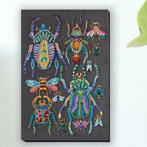 Bead embroidery beetles, bead embroidery set bugs, beadwork ladybug, embroidery bead wasp, beetles wall art, bead embroidery kit