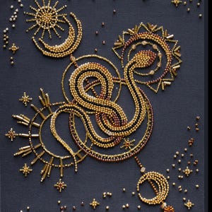Bead Embroidery Kit Gold Snake 2025 Year Symbol, Craft Kit, Bead DIY Set, Gold Snake Wall Art, Abris Art DIY Kit, Hand Embroidery Kit