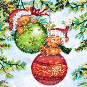 Christmas Bead Embroidery Set, DIY Hand Embroidery Kit, Easy Beaded Craft Kit, Beadwork Embroidery