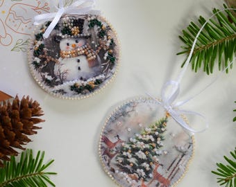 Kit de broderie de perles : sapin de Noël + décorations de bonhomme de neige, kit de bricolage, décoration d'arbre de Noël, kit de création, Abris Art, décorations de broderie de perles