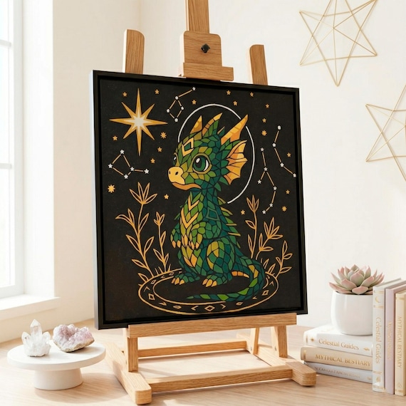 Cute Green Dragon Paint by Numbers Kit - Canvas Art Set, Fantasy Painting Kit for Adults & Kids, Acrylic Painting, Relaxing Hobby Gift