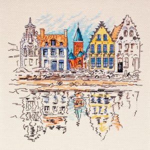 DIY Cross Stitch Kit |  Abris Art Craft Kit | Embroidery Old Town Wall Art | Traveler Gift | European Colored Town Decor