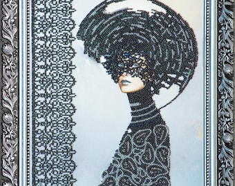 Morgana bead embroidery kit on natural cotton art beading craft set, lady legend character beadwork, woman pattern, Mothers day gift