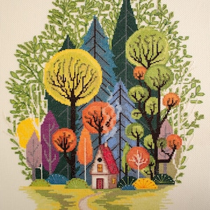 Cross stitch kit cozy in the forest, spring cross stitch pattern, craft kit from Abris Art, hand embroidery kit, nature lovers gift, diy kit