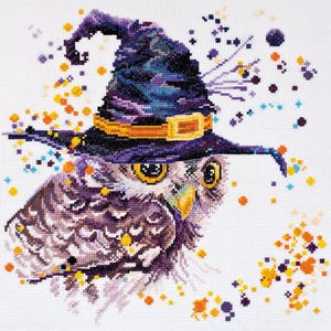 Cross stitch kit owl in a hat, embroidery owl wall art, abris art owl, embroidery kit, embroidery pattern owl, cross stitch art