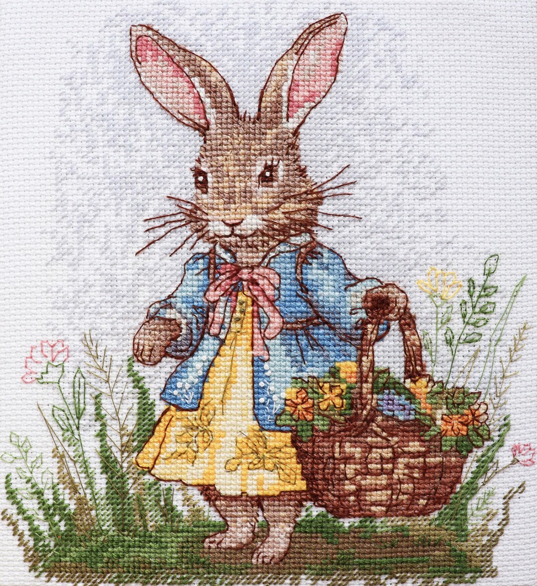Easter Bunny Cross Stitch Kit, Cute Rabbit DIY Kits, Easter Embroidery ...