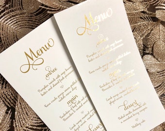 Wedding Menu Cards in Real Gold Foil, Personalised Gold Foil Invitation,  Wedding Sign