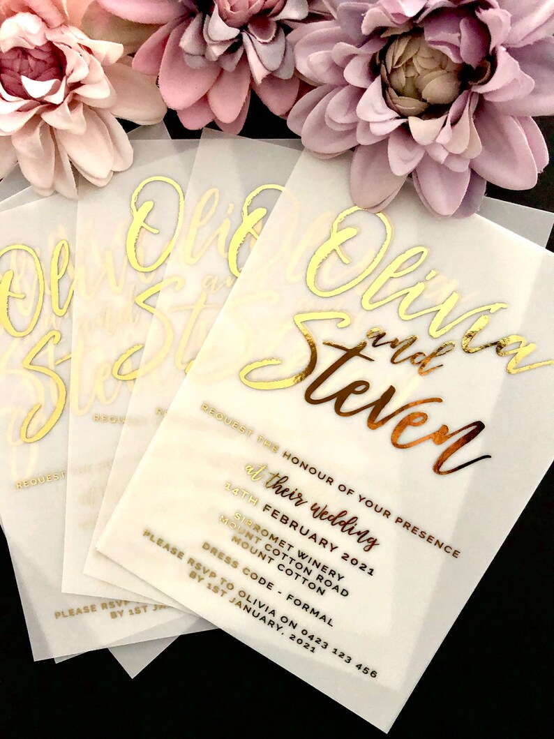 Vellum Gold Foil Wedding Invitation Frosted Transparent Etsy