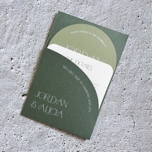 Arch Pocket Layered Modern Wedding Invitation Set in Sage Greens, die cut shape, Printed Christening - Baptism - Birthday - Engagement