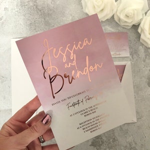 Rose Gold or Gold Foil Wedding Invitation in Blush Pink Dusty Pink Watercolor, Sample Engagement, Printed Invite, Christening Watercolour