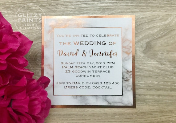 rose gold foil marble printed wedding invitation sample etsy