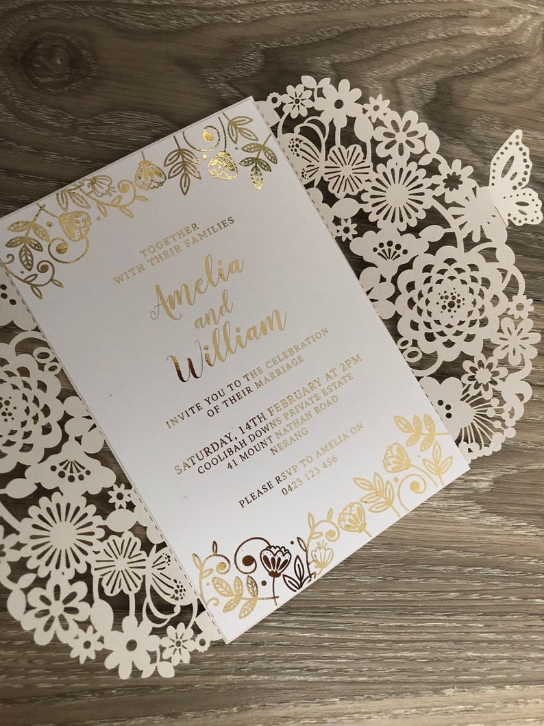 Gold Foil Wedding Invitation Sample Laser Cut Invitation