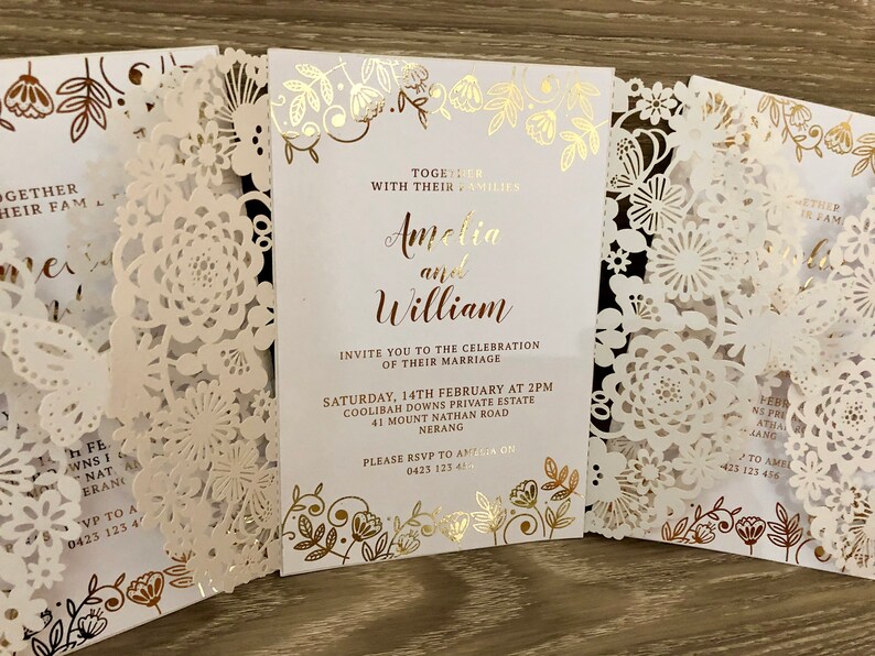 Gold Foil Wedding Invitation Sample Laser Cut Invitation