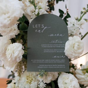 Modern Arch or Wavy Wedding Menu, Seedling Green or choose your colour , White Ink