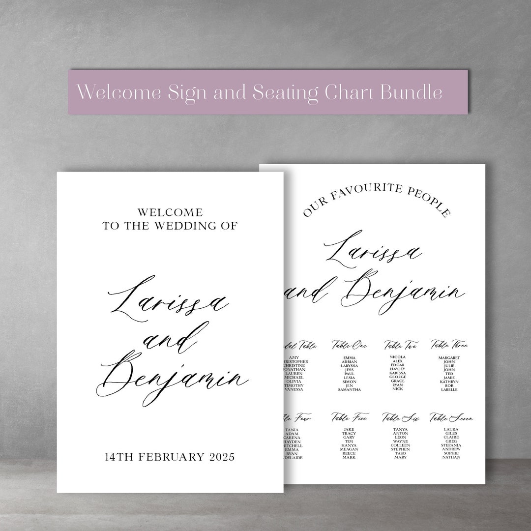 Wedding Welcome Sign and Seating Chart Bundle Combo Package - Signage ...
