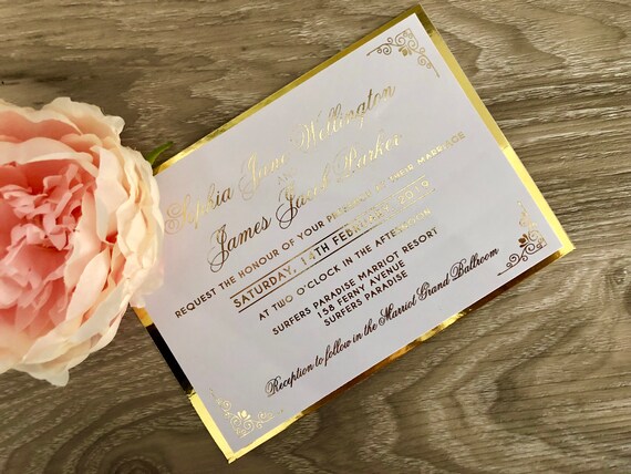 gold foil printed wedding invitation sample engagement etsy