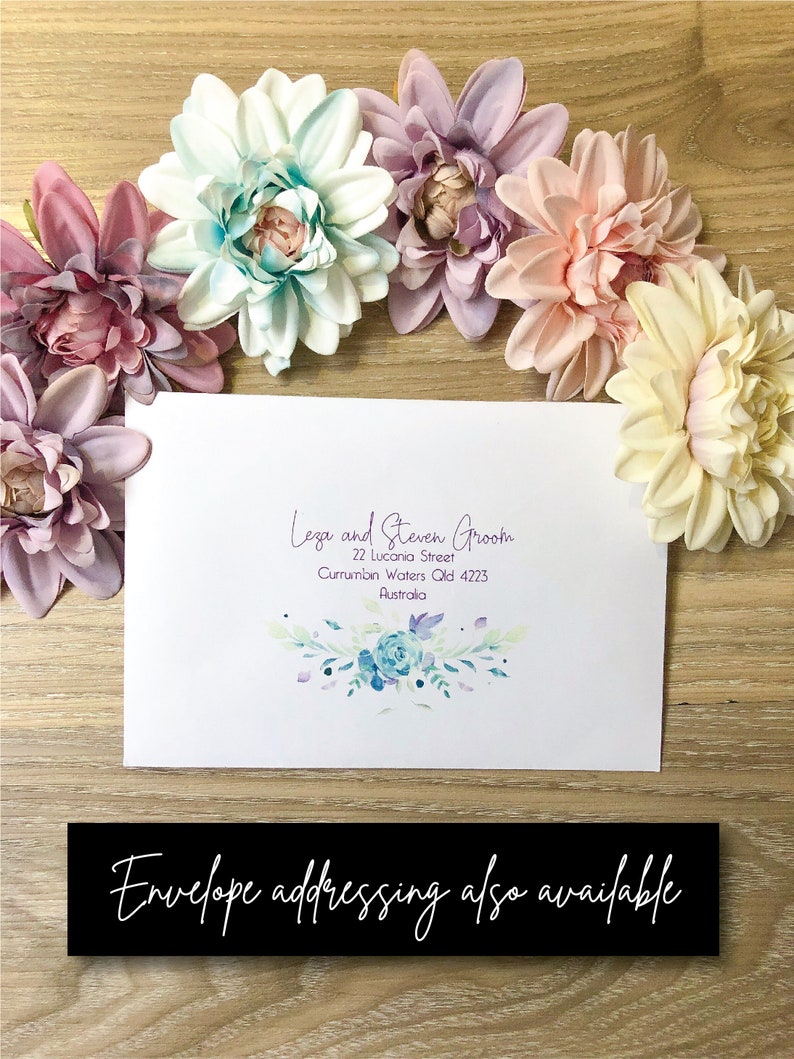 Vellum Wedding Invitation Printed Watercolour Invite Flower Etsy