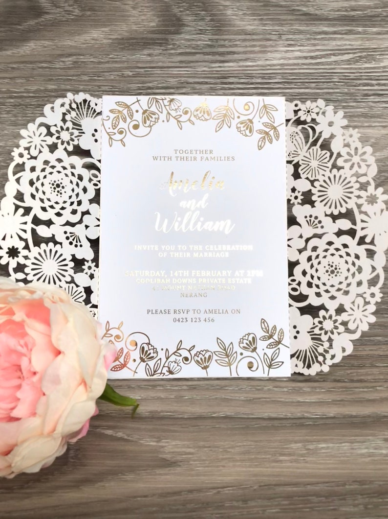 Gold Foil Wedding Invitation Sample Laser Cut Invitation