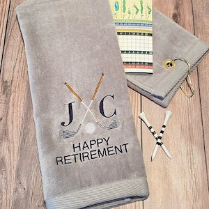 Golf Towel Crossed Clubs Monogrammed Retirement Gift