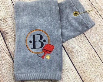 Monogrammed Pickleball Towel: Embroidered Initial, Cotton Terry Velour
