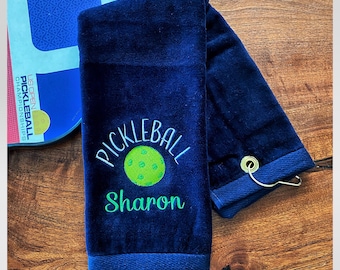 Pickleball Towel White Banner Embroidered Personalized