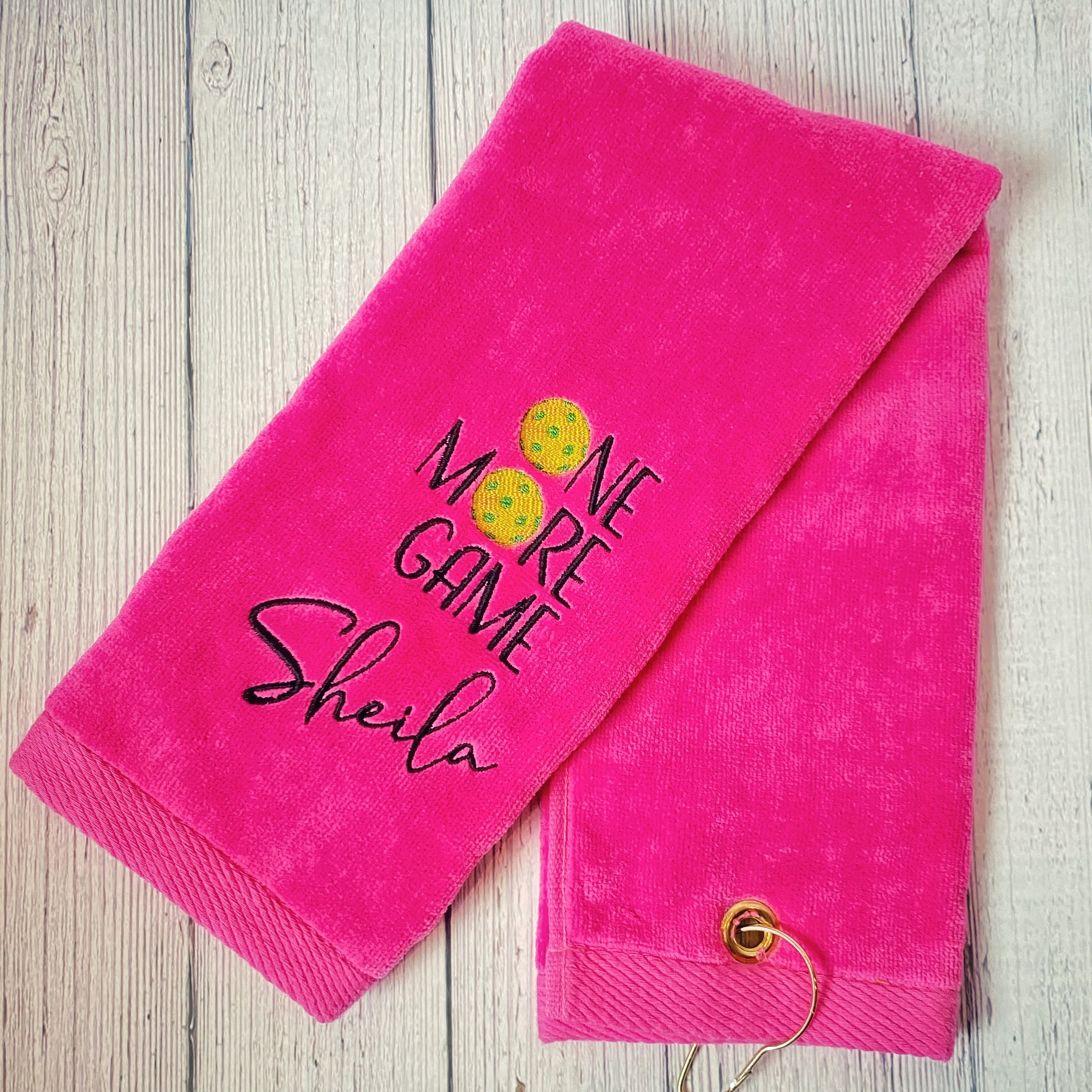 Embroidered Pickleball Towel: Personalized Pink Sports Gift