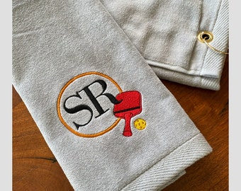 Pickleball Towel Embroidered Monogram Two Initial Custom Design
