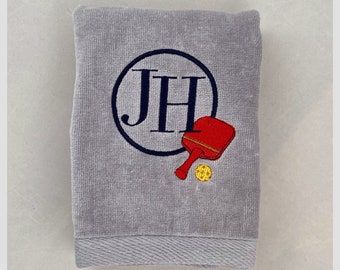 Navy monogrammed Pickleball sport towel
