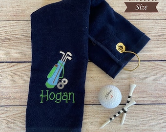 Youth Golf Towel With Blue Golf Bag and Name-Hogan Style