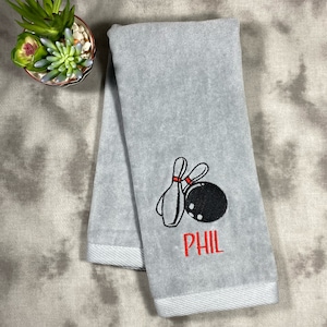 Bowling Towel Custom Embroidered Monogrammed With Two Pins And A Ball