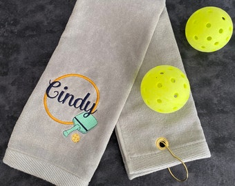 Elegant Pickleball Personalized Embroidered Towel Silver Gift for Pickleball Player