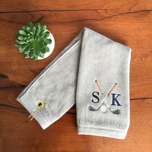 Personalized Golf Towel Embroidered Navy Initials Gift for Him