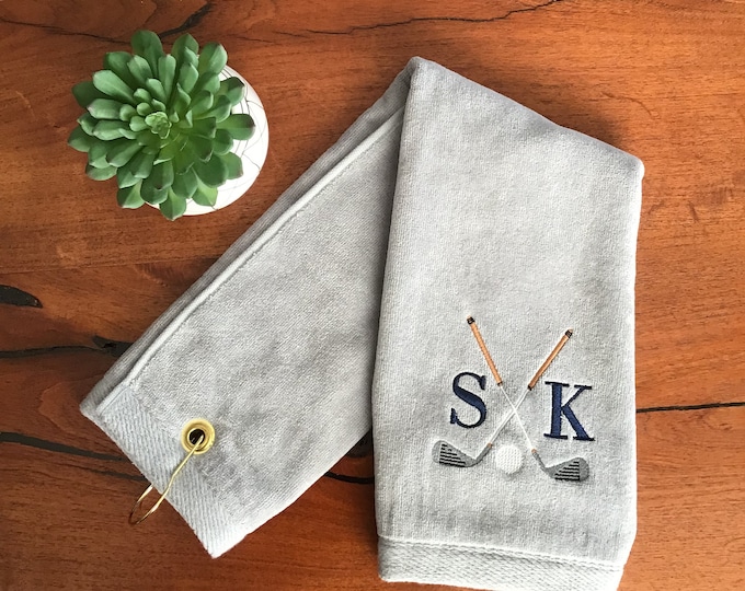 Personalized Golf Towel Embroidered Navy Initials Gift for Him