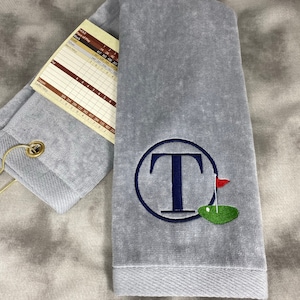 Monogrammed Golf Towel: Embroidered Initial, Silver Velour, Groomsmen Gift