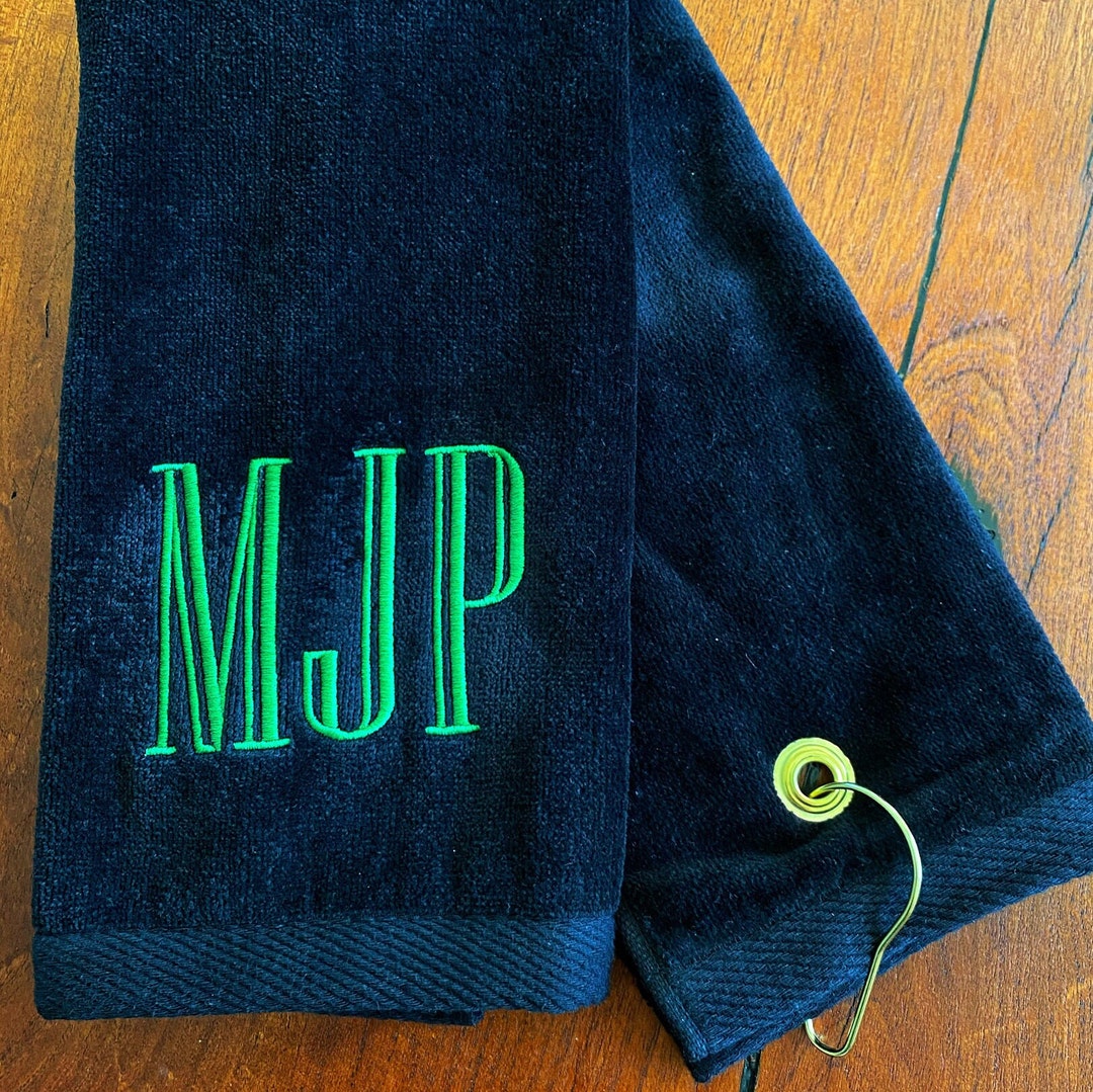 Navy Blue Golf Towel With Green Monogram Etsy