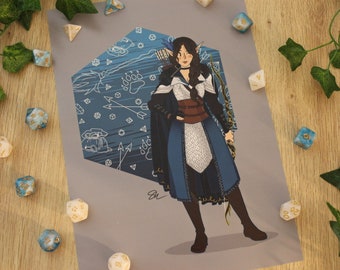 Vex'ahlia, mitad elfa exploradora, inspirada en Vox Machina de Critical Role, impresión digital de arte mural de Dungeons and Dragons.