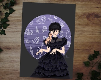 Lámina artística de Miércoles Addams bailando: Decoración de pared gótica (descarga digital)