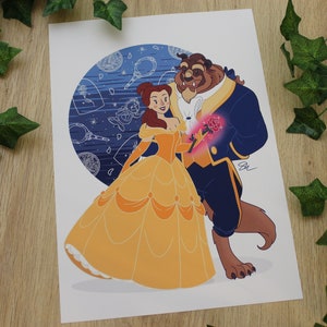Beauty and the Beast Digital Art Print, inspired by Classic Fairytale, Princess Wall Art