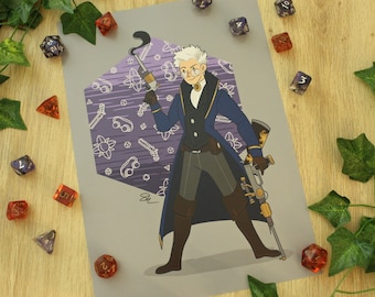 Impresión digital de arte mural de Percival De Rolo III, pistolero humano, inspirado en Vox Machina de Critical Role, Dungeons and Dragons.