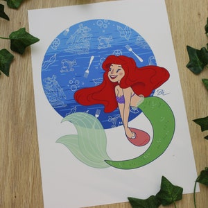 Ariel Digital Art Print, inspired by Classic Fairytale The Little Mermaid, Princess Wall Art
