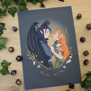 Vaxleth - Vax&#39;ildan & Keyleth, Critical Role inspired Couple Digital Art Print | Vox Machina | Dungeons and Dragons